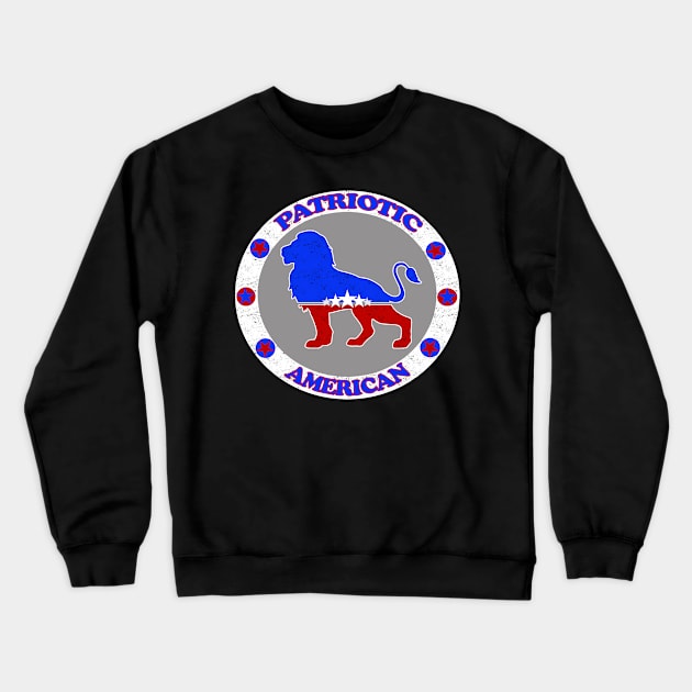 USA Patriotic American Lion Red White and Blue Courage and Strength Crewneck Sweatshirt by DesignFunk